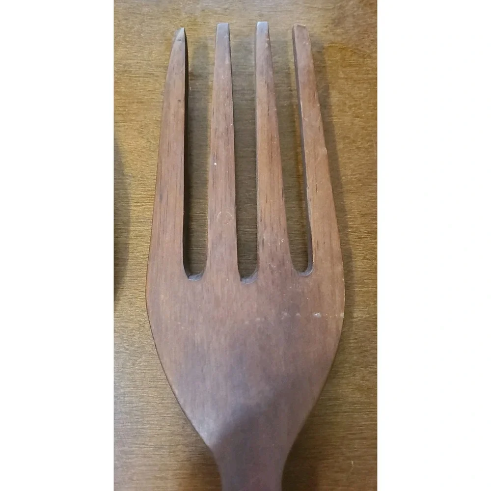 Vintage Hand Carved Wooden Fork and Spoon 20